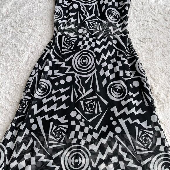 Cache geometric mesh maxi dress sheer Tadashi vintage 90s prom formal cocktail S - Picture 8 of 15